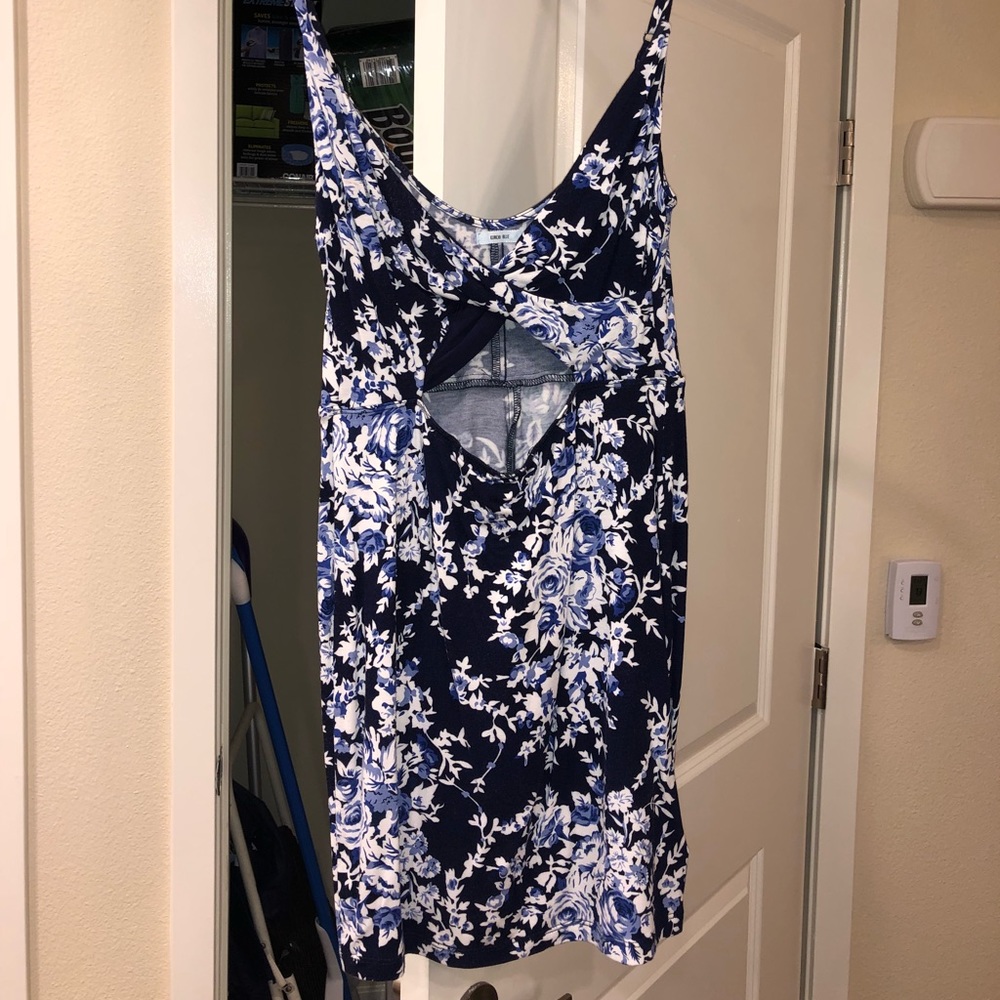 Blue floral dress with mid slit